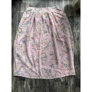 Vintage 80s Prairie Midi Skirt Womens Size 18 Pink Floral Romantic Cottage